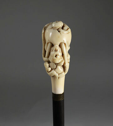 Memento Mori Skull with Femors Walking Stick, German, circa 1850
