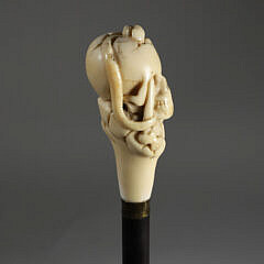 German Memento Mori Skull with Femors Walking Stick, circa 1850