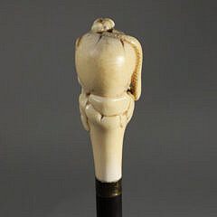 German Memento Mori Skull with Femors Walking Stick, circa 1850