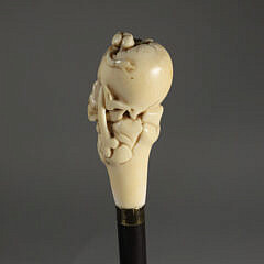 German Memento Mori Skull with Femors Walking Stick, circa 1850