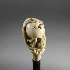 German Memento Mori Skull with Femors Walking Stick, circa 1850