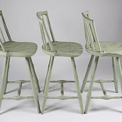 Set of 3 Contemporary Windsor Style Green Painted Counter Barstool Chairs