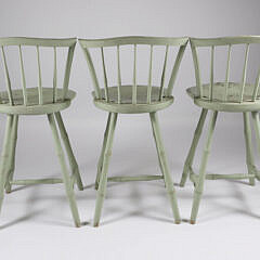 Set of 3 Contemporary Windsor Style Green Painted Counter Barstool Chairs