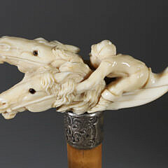 Carved Jockey with Two Horses Cane, circa 1880