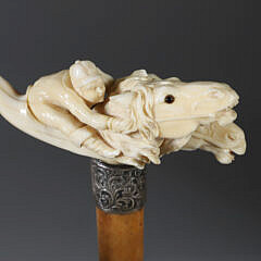 Carved Jockey with Two Horses Cane, circa 1880