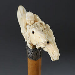 Carved Jockey with Two Horses Cane, circa 1880