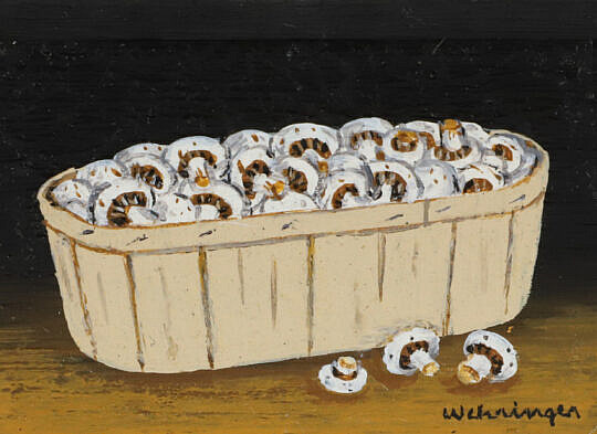 Charles Wehringer Miniature Still Life Oil on Board "Basket of Mushrooms"