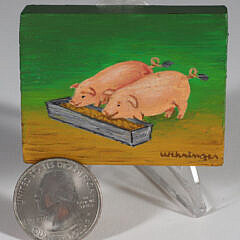 Charles Wehringer Miniature Still Life Oil on Board “Pigs at the Trough”