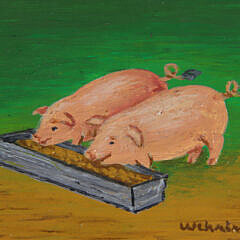 Charles Wehringer Miniature Still Life Oil on Board “Pigs at the Trough”