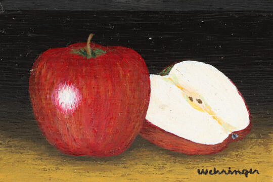 Charles Wehringer Miniature Still Life Oil on Board "Red Apples"