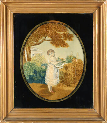 Pair of 19th Century Needlework on Silk Painted Backgrounds