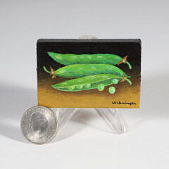 Charles Wehringer 20th Century Miniature Still Life Oil on Board "Sugar Snap Peas"