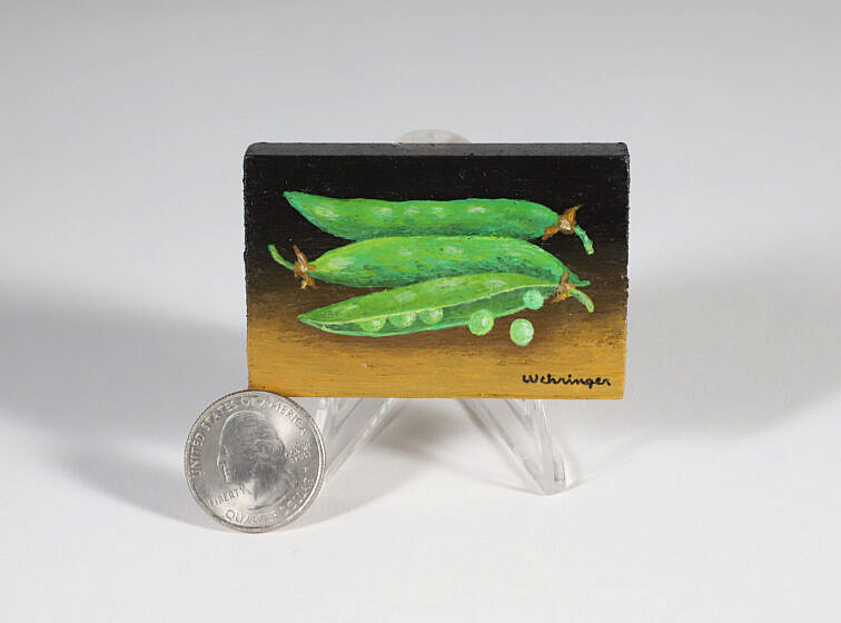 Charles Wehringer 20th Century Miniature Still Life Oil on Board "Sugar Snap Peas"