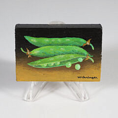 Charles Wehringer Miniature Still Life Oil on Board “Sugar Snap Peas”