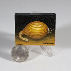 Charles Wehringer 20th Century Miniature Still Life Oil on Board "Yellow Onion"