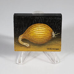 Charles Wehringer Miniature Still Life Oil on Board “Yellow Onion”