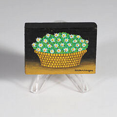 Charles Wehringer Miniature Still Life Oil on Board “Basket of Daisies”