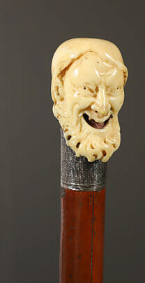 Laughing Bearded Man Carved Grip Walking Stick, 18th Century