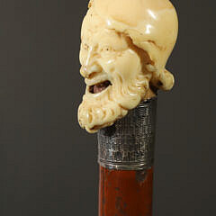 Laughing Bearded Man Carved Grip Walking Stick, 18th Century