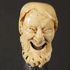 Laughing Bearded Man Carved Grip Walking Stick, 18th Century