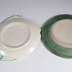 Six Ceramic Folk Art Fish Form Luncheon Plates and Two Round Serving Dishes