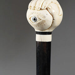 Whaleman Carved Fist with Eyeball Walking Stick, 19th Century