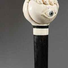 Whaleman Carved Fist with Eyeball Walking Stick, 19th Century