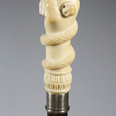 Whaleman Made Clenched Fist with Snake Walking Stick, 19th Century