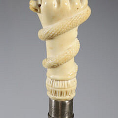 Whaleman Made Clenched Fist with Snake Walking Stick, 19th Century