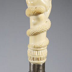 Whaleman Made Clenched Fist with Snake Walking Stick, 19th Century