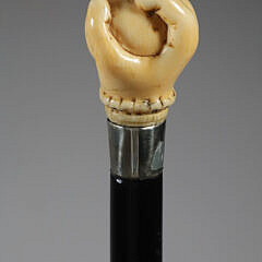 Whaleman Made Fist Clenching a Ball Walking Stick, circa 1860