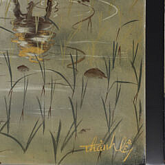 Thanh Ley Pair of Lacquerware Paintings on Panels “Rice Transplanters”, circa 1962