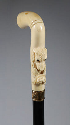 96-6000 Carved Antique Walrus L-Grip Cane A 0833 JPG