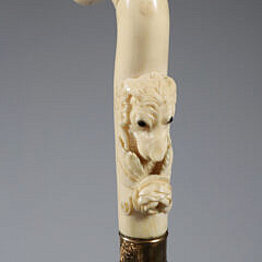 Carved L-Grip Dog with Glass Eyes Cane, 19th Century