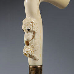 Carved L-Grip Dog with Glass Eyes Cane, 19th Century