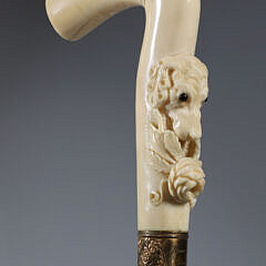 Carved L-Grip Dog with Glass Eyes Cane, 19th Century
