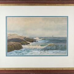 George Howell Gay Watercolor "New England Rocky Coastal Seascape"