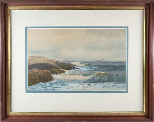 George Howell Gay Watercolor "New England Rocky Coastal Seascape"
