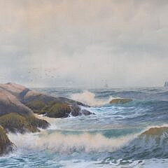 George Howell Gay Watercolor “New England Rocky Coastal Seascape”