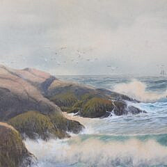 George Howell Gay Watercolor “New England Rocky Coastal Seascape”