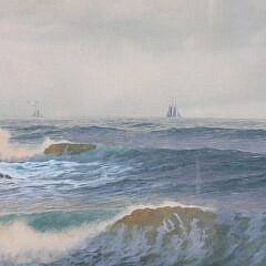 George Howell Gay Watercolor “New England Rocky Coastal Seascape”