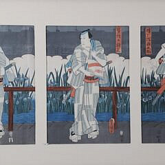 Japanese Five Panel Woodcut Of A Samurai Warrior 