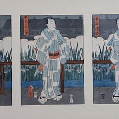 Japanese Five Panel Woodcut Of A Samurai Warrior 