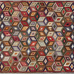 19th Century Tumbling Block Hooked Rug