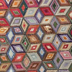 19th Century Tumbling Block Hooked Rug