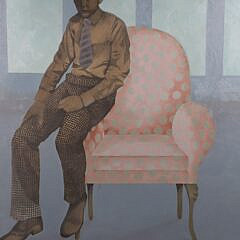 Paul Jasmin Oil And Silk Screen On Canvas “Portrait of a Young Man in a Blue Room”