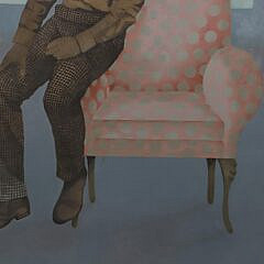 Paul Jasmin Oil And Silk Screen On Canvas “Portrait of a Young Man in a Blue Room”
