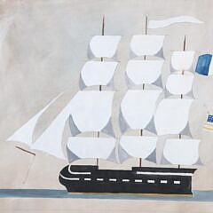 Framed Watercolor on Paper of the Three Masted Ship “Nantucket-1860”