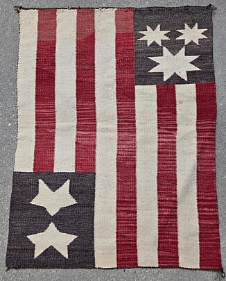 Native American Loomed Rug "Patriotic Stripes and Stars"