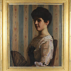 Oil on Canvas Lady with a Black Fan